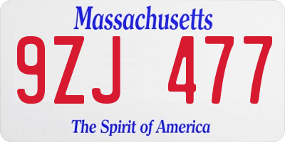 MA license plate 9ZJ477