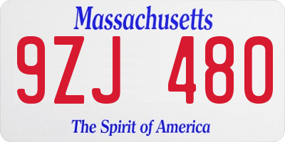 MA license plate 9ZJ480
