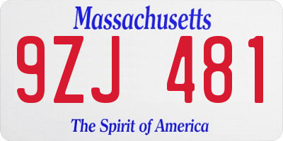 MA license plate 9ZJ481