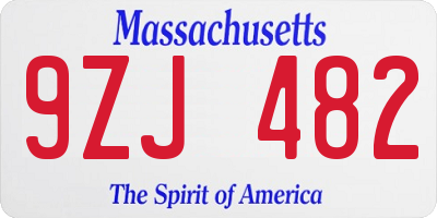 MA license plate 9ZJ482