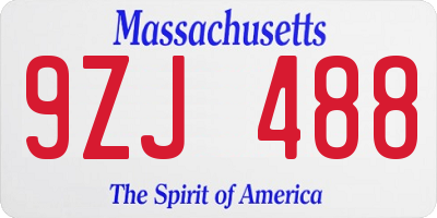 MA license plate 9ZJ488