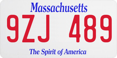 MA license plate 9ZJ489