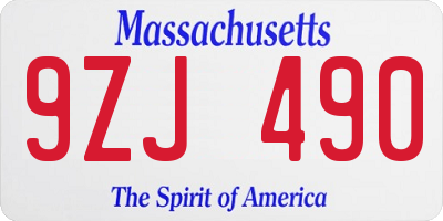 MA license plate 9ZJ490