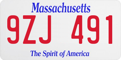 MA license plate 9ZJ491