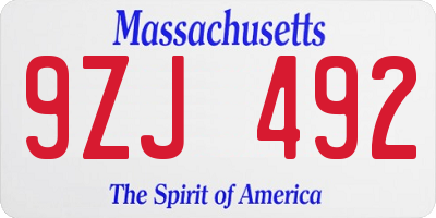 MA license plate 9ZJ492