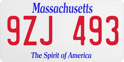 MA license plate 9ZJ493