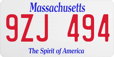 MA license plate 9ZJ494