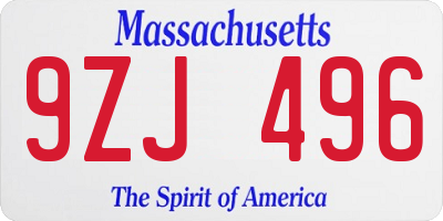 MA license plate 9ZJ496