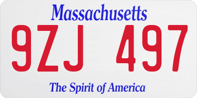 MA license plate 9ZJ497