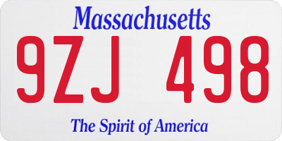 MA license plate 9ZJ498