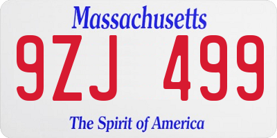 MA license plate 9ZJ499