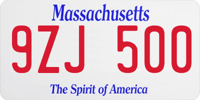 MA license plate 9ZJ500