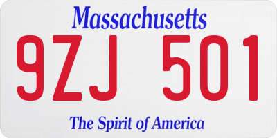 MA license plate 9ZJ501