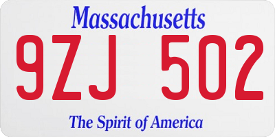 MA license plate 9ZJ502