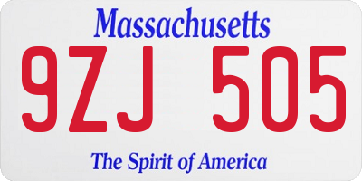 MA license plate 9ZJ505