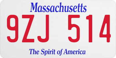 MA license plate 9ZJ514