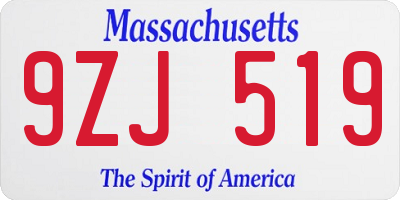 MA license plate 9ZJ519