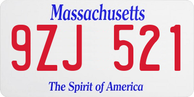 MA license plate 9ZJ521