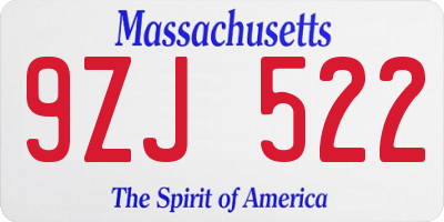 MA license plate 9ZJ522