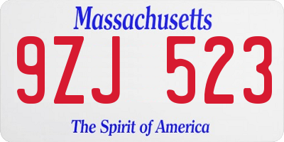 MA license plate 9ZJ523