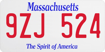 MA license plate 9ZJ524