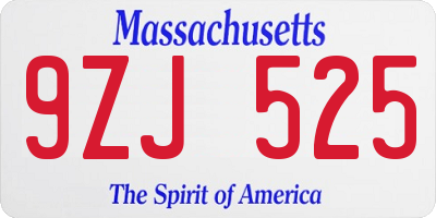 MA license plate 9ZJ525