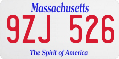 MA license plate 9ZJ526