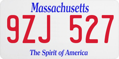 MA license plate 9ZJ527