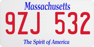 MA license plate 9ZJ532