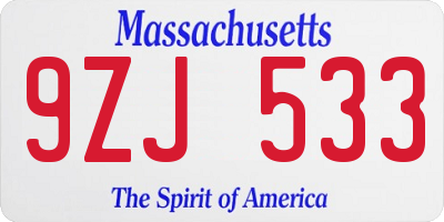 MA license plate 9ZJ533