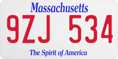 MA license plate 9ZJ534