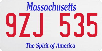 MA license plate 9ZJ535