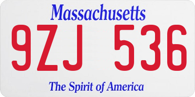 MA license plate 9ZJ536
