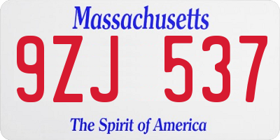 MA license plate 9ZJ537