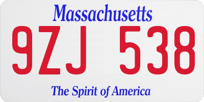 MA license plate 9ZJ538