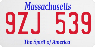 MA license plate 9ZJ539