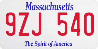 MA license plate 9ZJ540