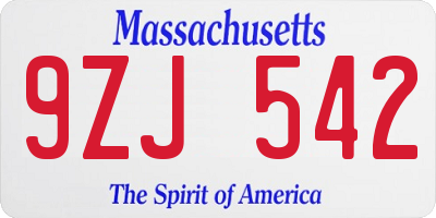 MA license plate 9ZJ542