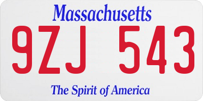 MA license plate 9ZJ543