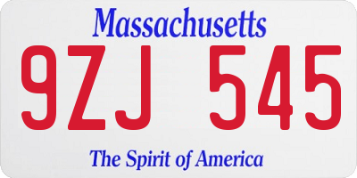 MA license plate 9ZJ545