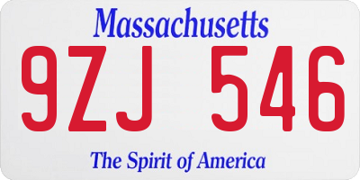 MA license plate 9ZJ546