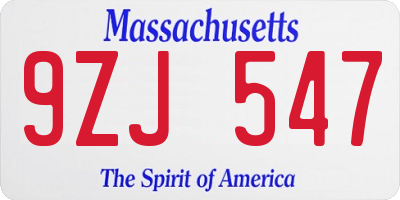 MA license plate 9ZJ547