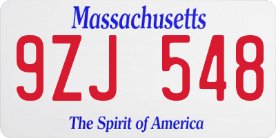 MA license plate 9ZJ548