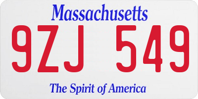 MA license plate 9ZJ549