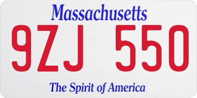 MA license plate 9ZJ550