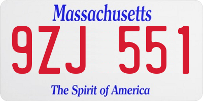 MA license plate 9ZJ551