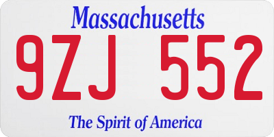 MA license plate 9ZJ552