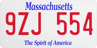 MA license plate 9ZJ554