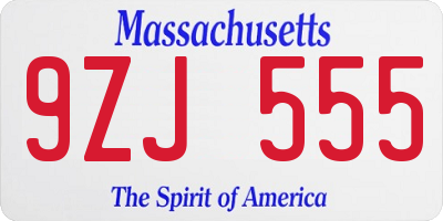 MA license plate 9ZJ555