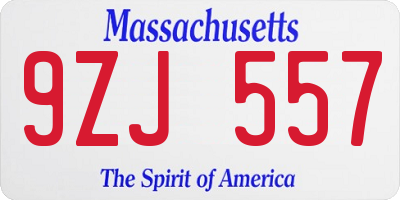MA license plate 9ZJ557